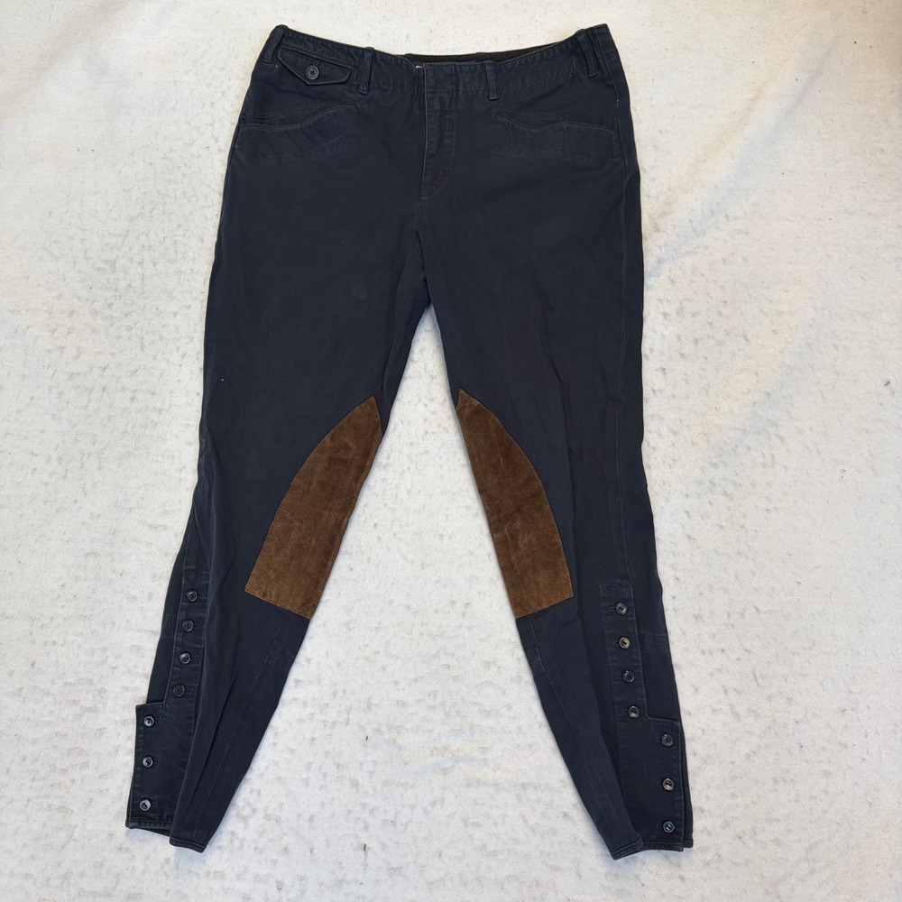 Ralph Lauren Sport Equestrian Jodhpur Pants Womens 12 Navy Blue Suede Knee Patch